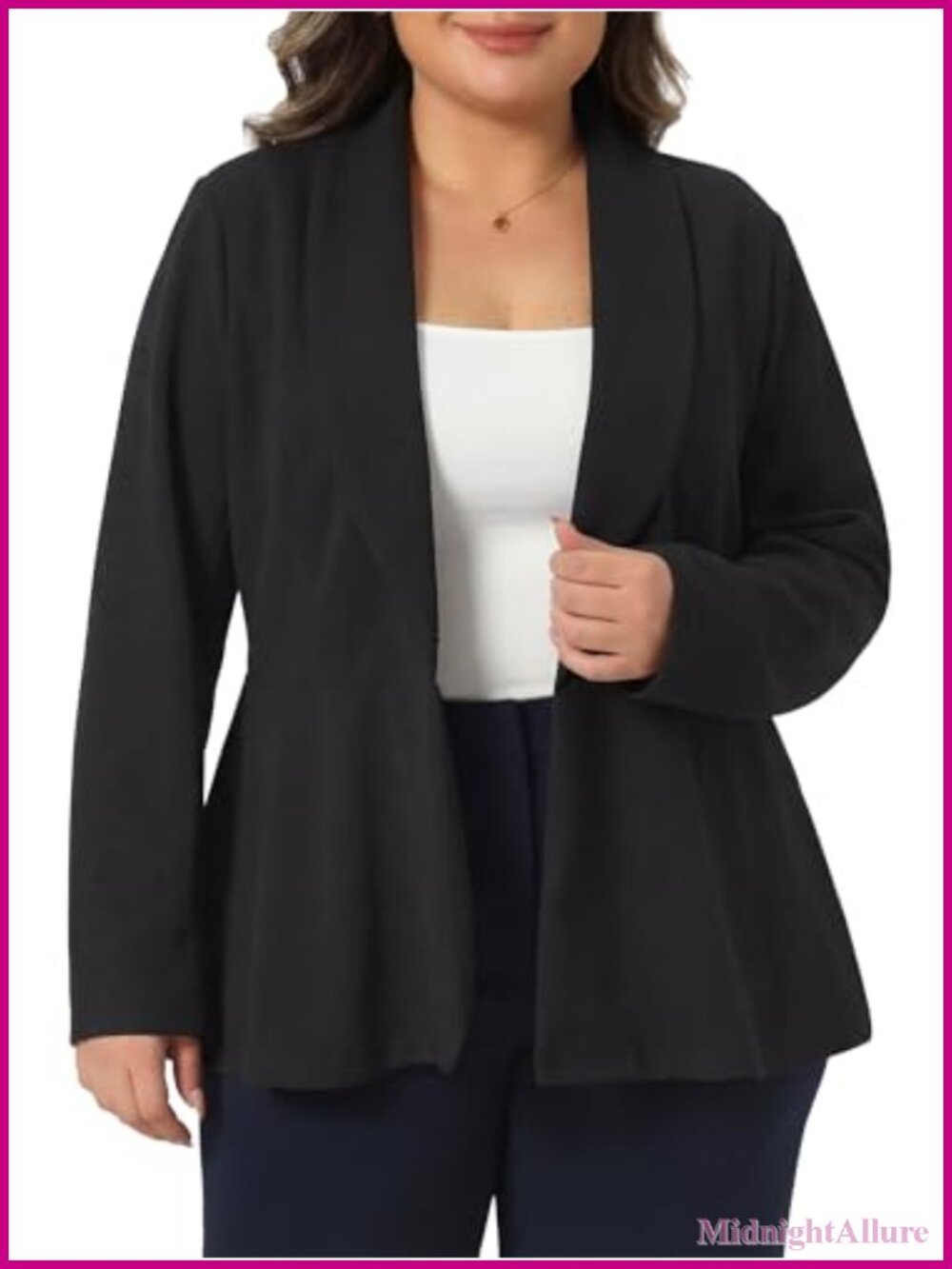 Plus Size Peplum Blazer Shawl Collar Ruffled Hem Business Casual
